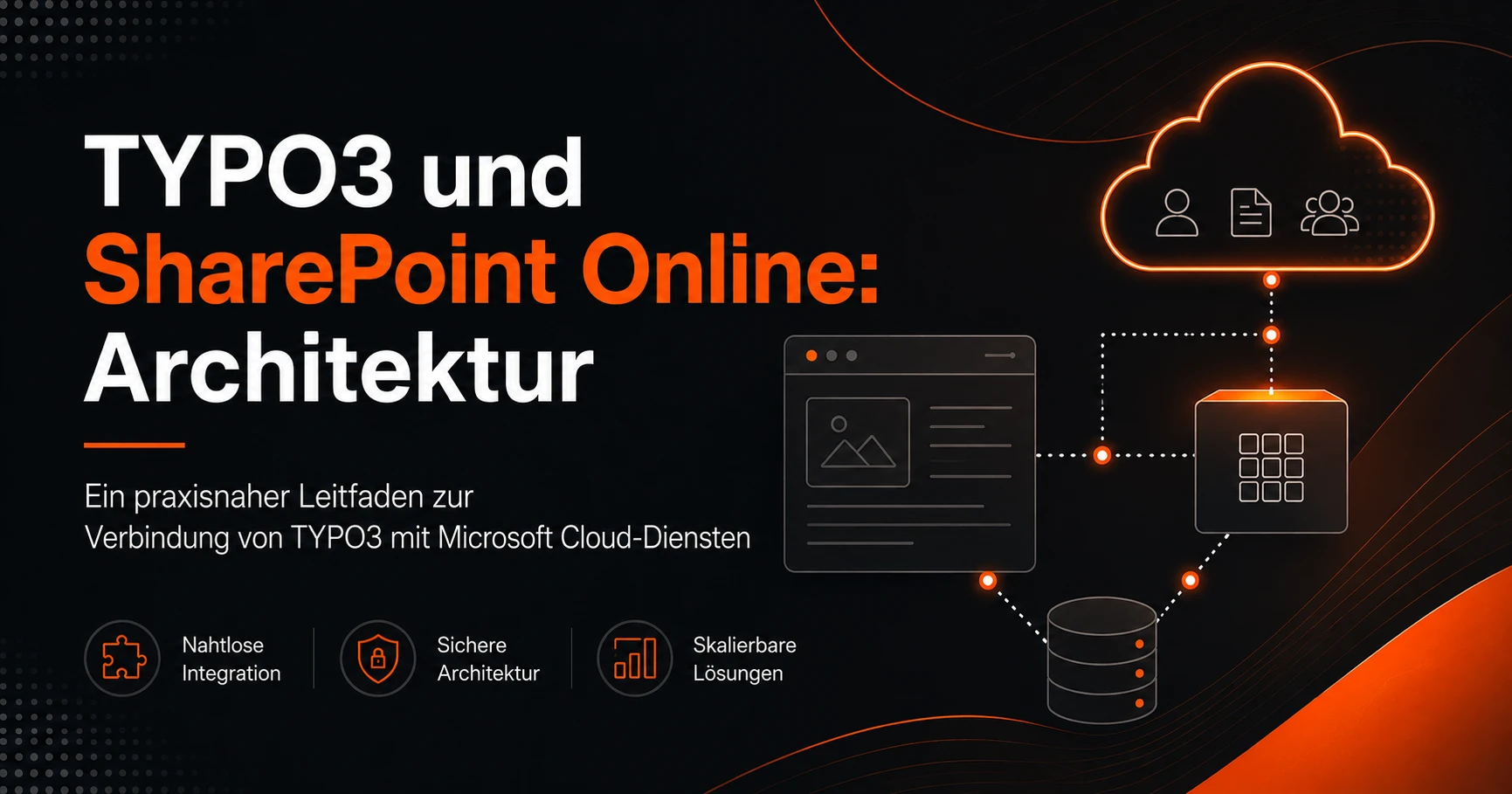 Architekturdiagramm zur Verbindung von TYPO3 mit SharePoint Online und Microsoft Cloud
