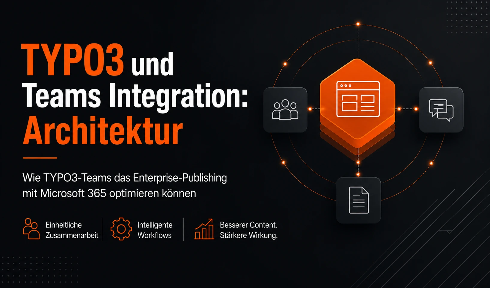 Architekturdiagramm zur Integration von TYPO3 und Microsoft Teams für redaktionelle Prozesse und Freigaben