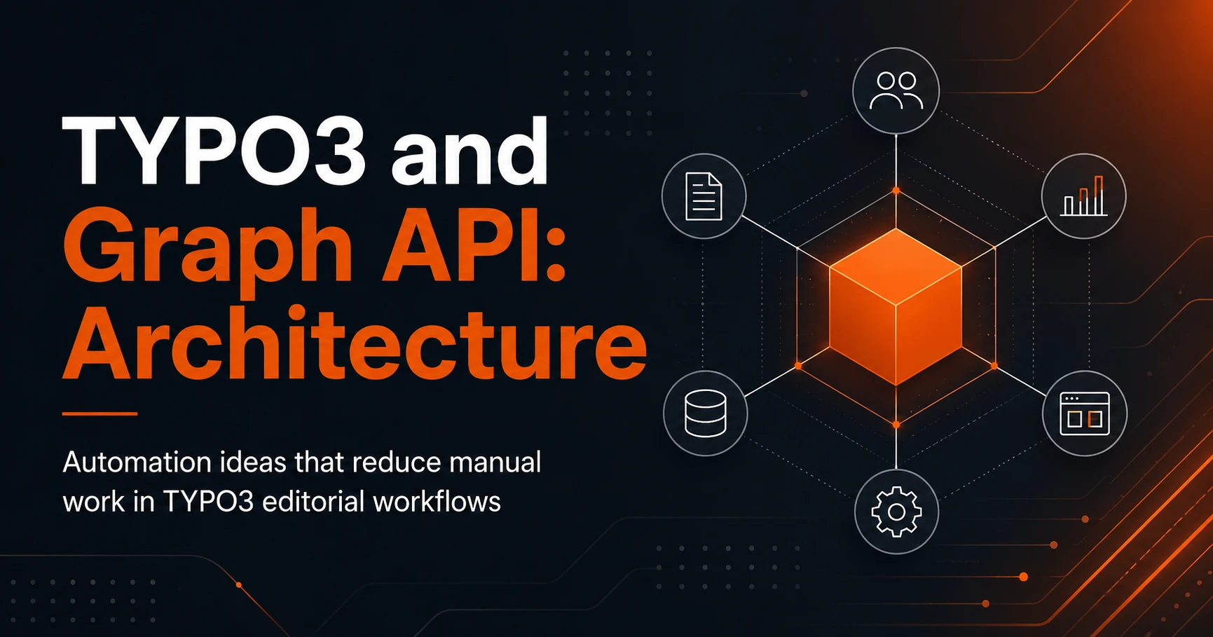 Architecture diagram showing TYPO3 connected to Microsoft Graph API for editorial workflows