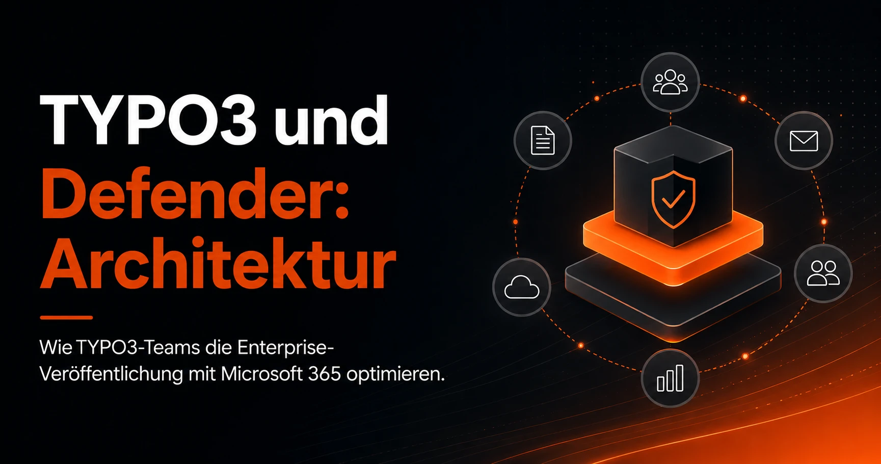Architekturdiagramm für sicheres Enterprise Publishing mit TYPO3, Microsoft 365 und Defender