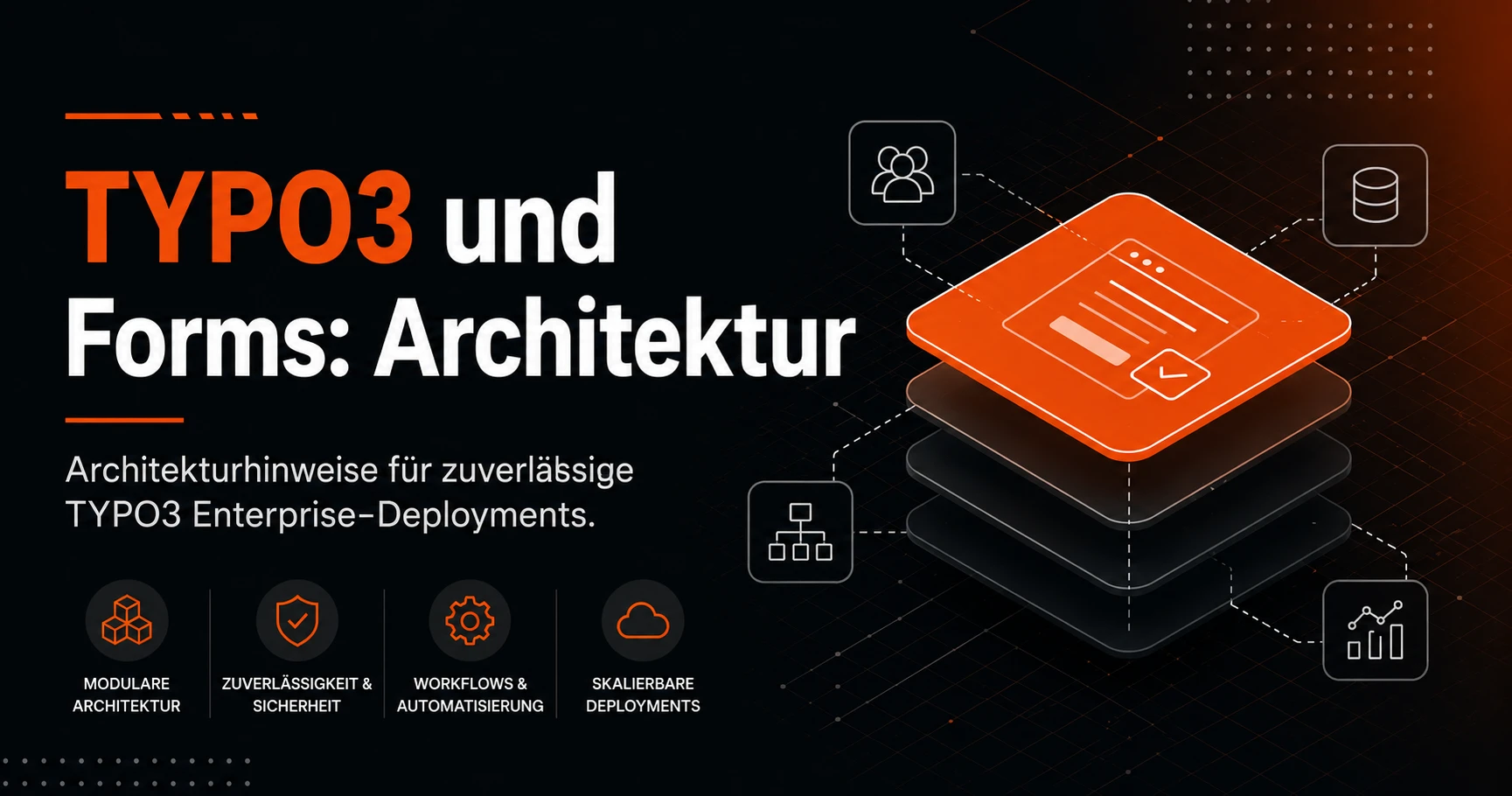 Schematische Darstellung der TYPO3 Forms Architektur für skalierbare Enterprise-Formulare