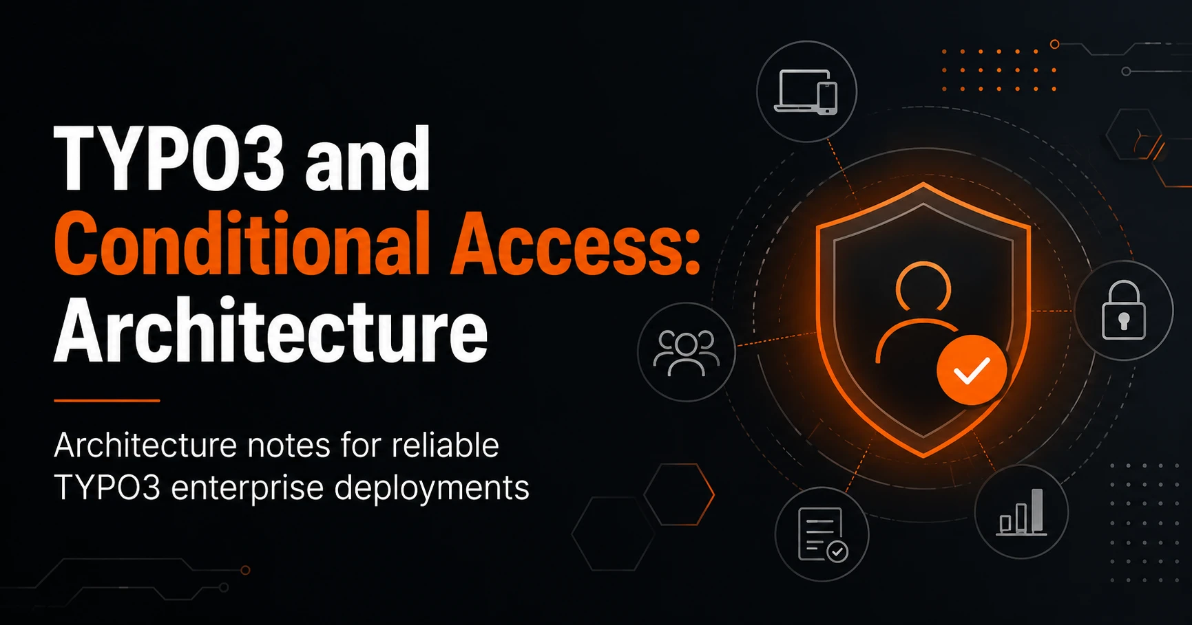 Enterprise access architecture showing TYPO3 connected to Microsoft Entra ID and secure web access controls