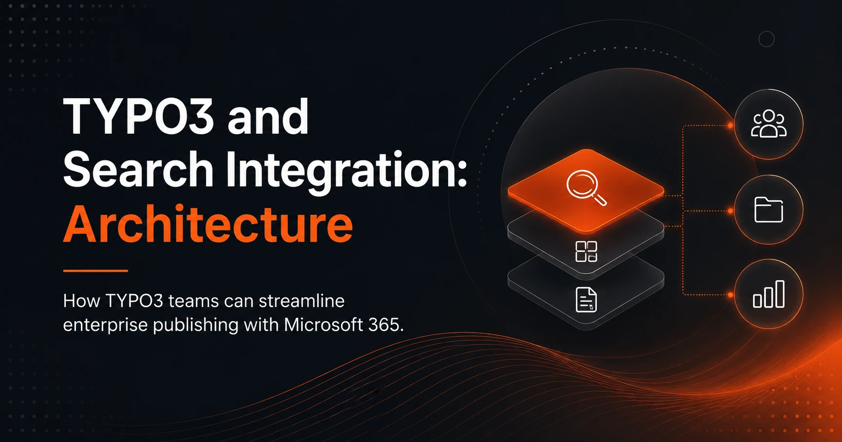 Architecture diagram showing TYPO3 connected with Microsoft 365 for smart enterprise search